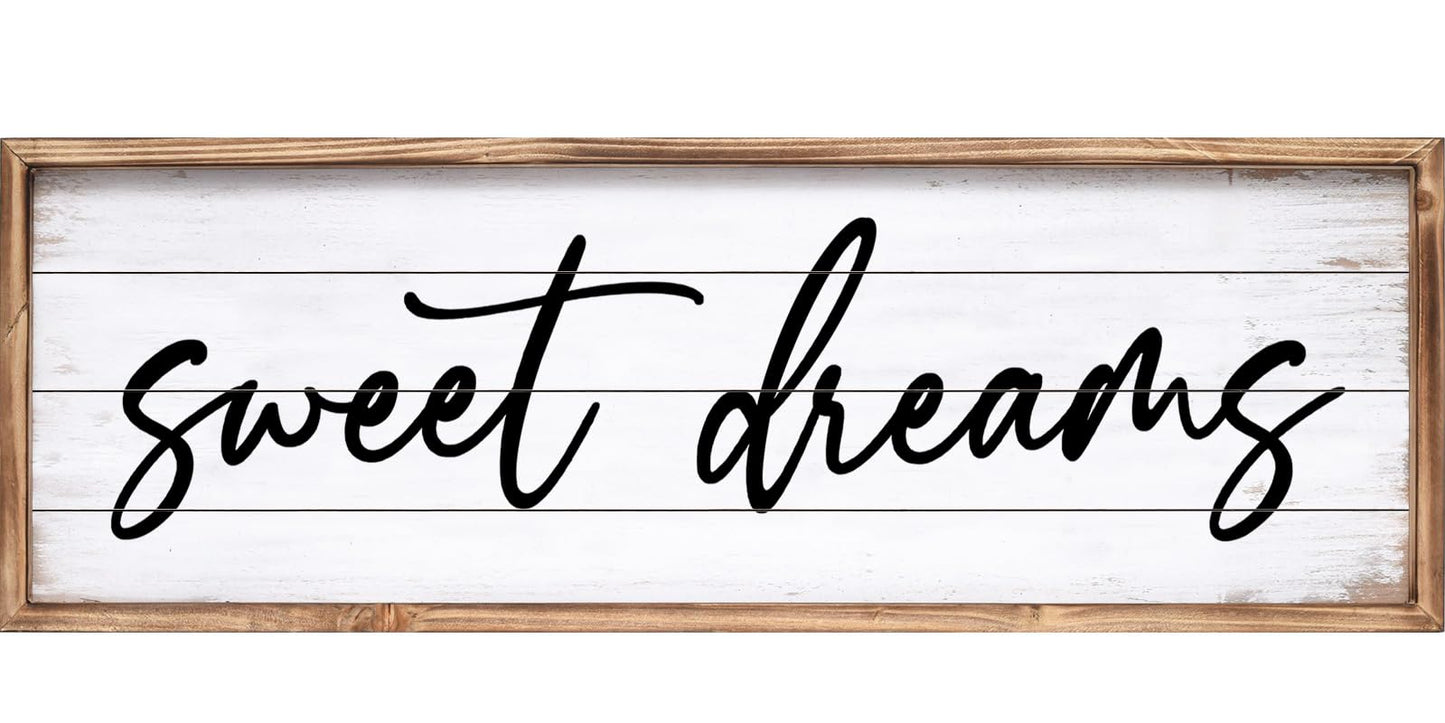 UPPER DECOR Sweet Dreams Wall Decor Above Bed 42''×15'' Large Bedroom Wall Sign Farmhouse Bedroom Sign Wood Framed Guest Room Decor Master Bedroom Wall Decoration