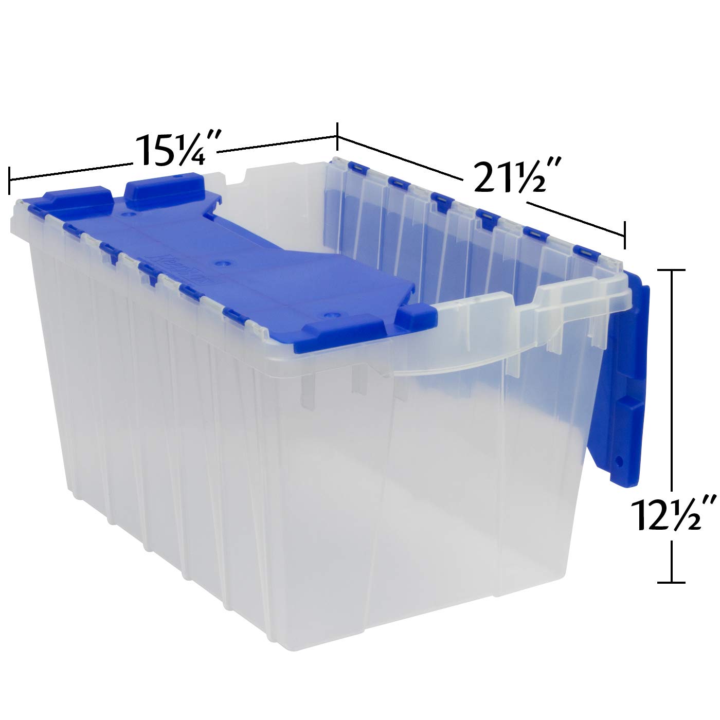 Akro-Mils KeepBox 12 Gallon Storage Container, Nesting and Stackable Plastic Storage Box with Lid Attached and Rails for Letter Size Hanging File Folders, 21" x 15" x 12", Clear/Blue