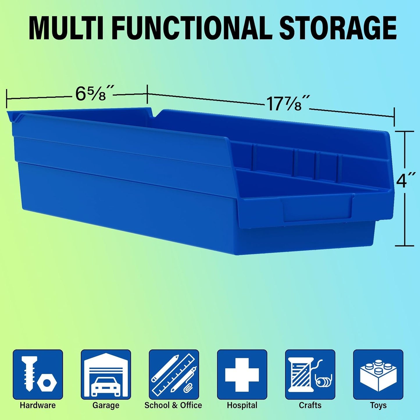 Akro-Mils 30138 Plastic Shelf Bins, Heavy Duty Storage Bins for Garage, Closet, and Drawer Organization, 18-Inch x 6-1/2-Inch x 4-Inch, Blue, 12-Pack