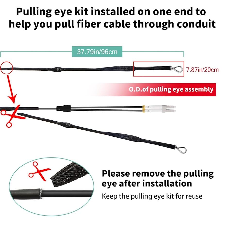 164ft/50m OM4 MM LC to LC Outdoor Armored Fiber Optic Patch Cable, Direct Burial Industrial TPU Multimode, 40GB/100GB, with Pulling Eye Kit, OD 3mm, πππ’ππ€πΎπππ‘ππ¨