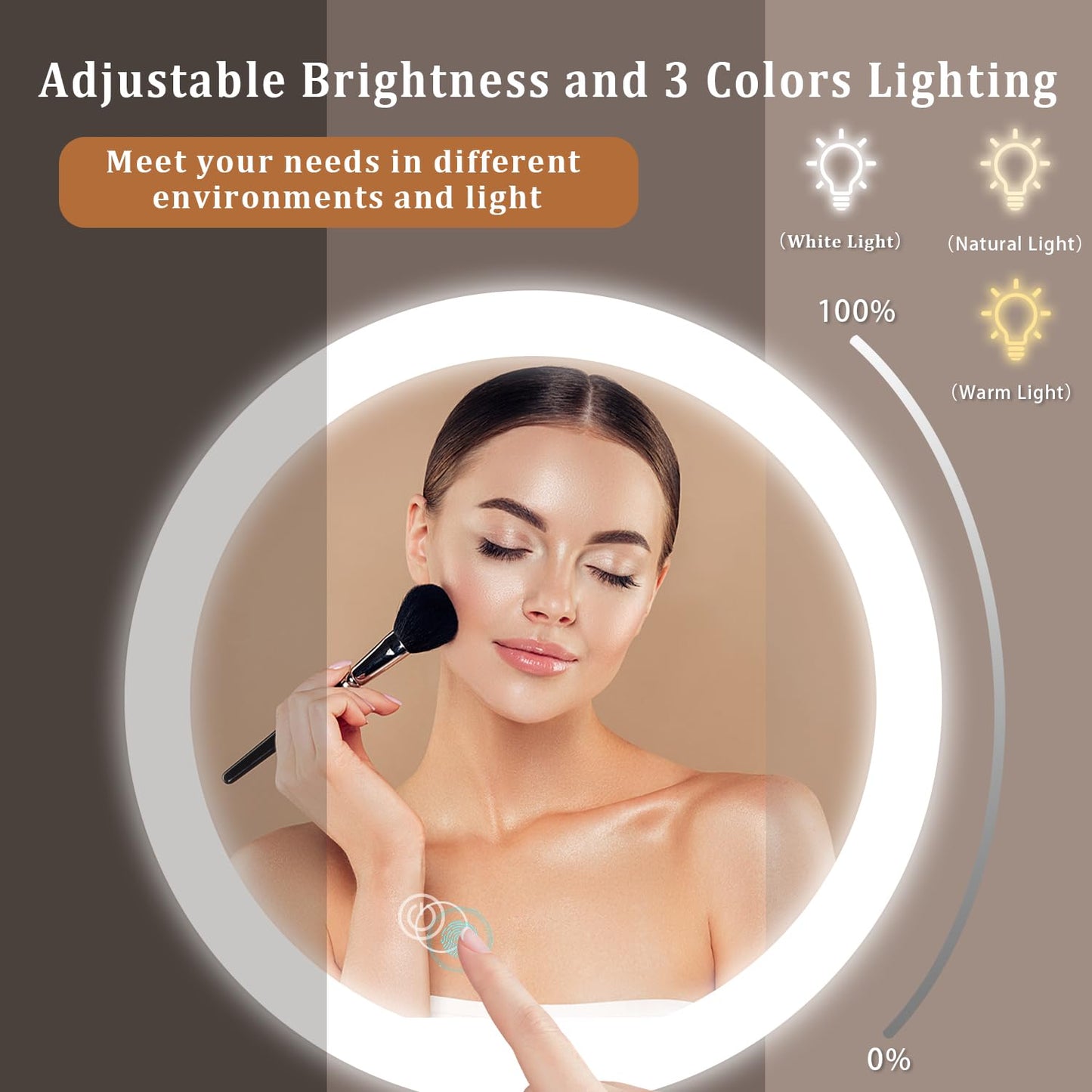 9in Makeup Mirror with Lights, 3x/20x 5000mAh Rechargeable Lighted Makeup Mirror with Magnification, 360ยฐ Rotate Magnifying Mirror,3 Color,Dimmable up,3800lux,80 LEDs,No Height Adjustment,Silvery