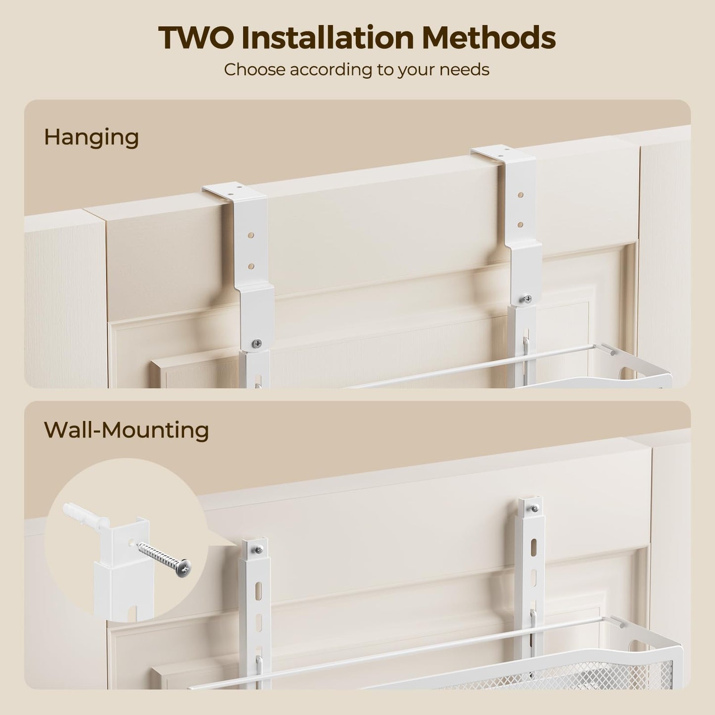 Delamu 8 Tier Over the Door Pantry Organizer, 2in1 Hanging or Wall Mount Spice Rack Seasoning, Adjustable Heavy-Duty Narrow Pantry Door Organizer and Storage for Kitchen Cabinet and Bathroom,12" White
