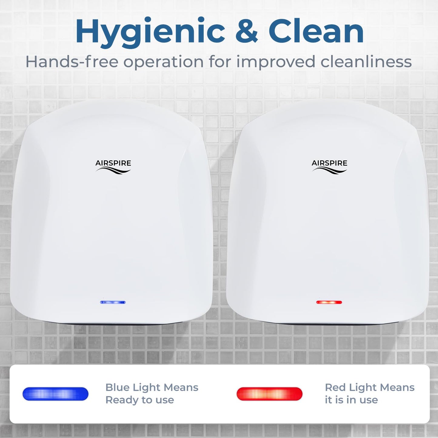 AIRSPIRE Electric Hand Dryer for Commercial Bathrooms & Home Use (110-120V) - Energy Efficient 1100W Automatic Hand Dryer - HEPA Air Filtration & UV Protection - Wall Mounted, 78 dB - Warm Air (White)