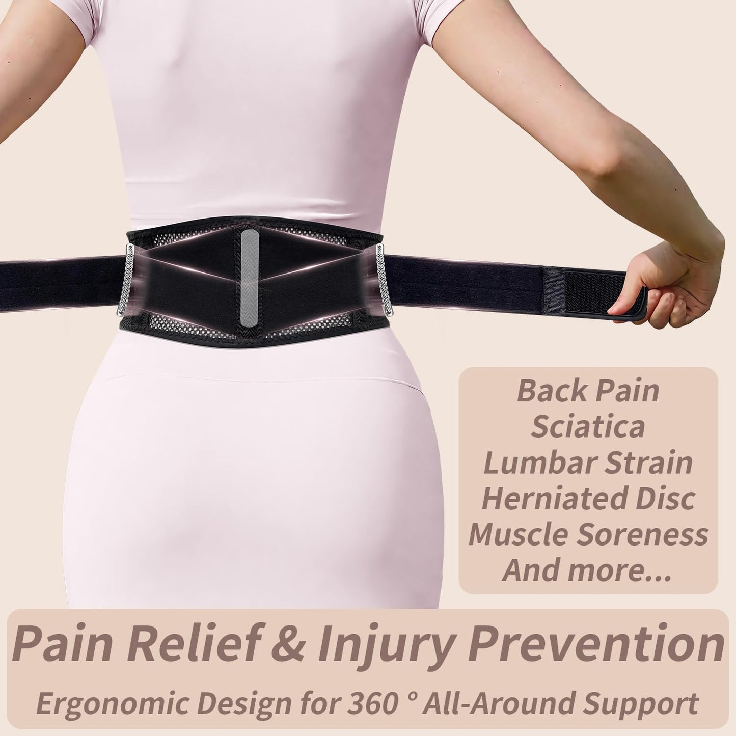 Slim & Narrow Back Brace for Lower Back Pain Women and Men, Lightweight & Thin Back Support Belt for Sciatica, Herniated Disc Relief, Breathable Lumbar Support Belt with Dual Adjustable Compression-M