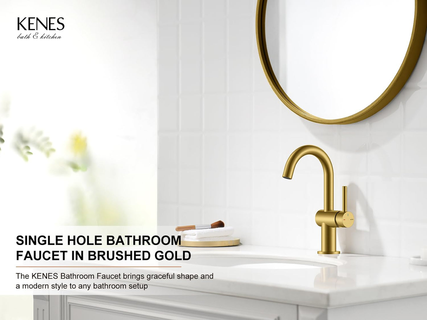 KENES Brushed Gold Single Handle Bathroom Faucets Modern Prep Wet Bar Sink Faucets Bathroom Sink Faucet with Drain Assembly & Deck Plate, Farmhouse RV Camper Outdoor Utility Faucet, KE-9005B-4