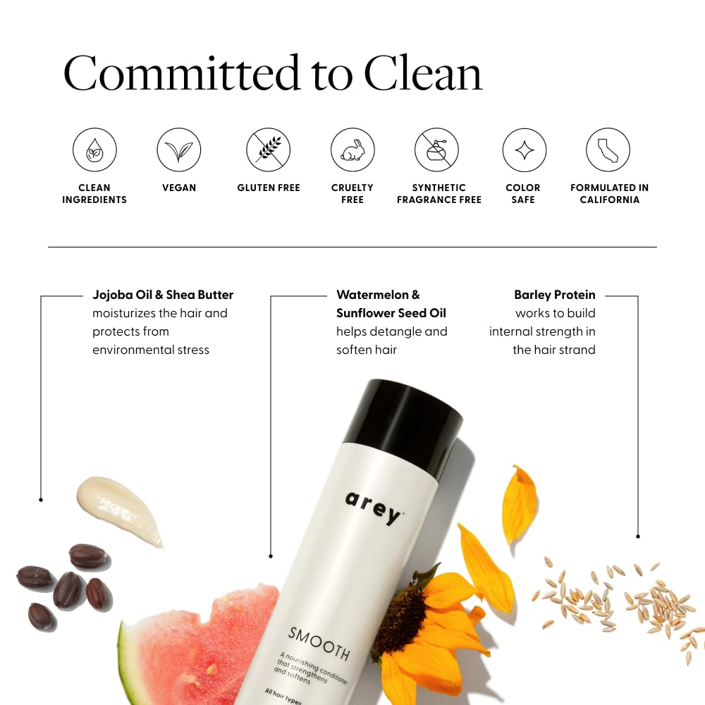 Arey Smooth Conditioner | Reduce the Signs of Aging Hair | Retains Moisture, Promotes Smoothness | For Use with Wash Shampoo | Vegan, Gluten-Free, Residue-Free & Cruelty-Free (8.45 Fl Oz, 30 Uses)