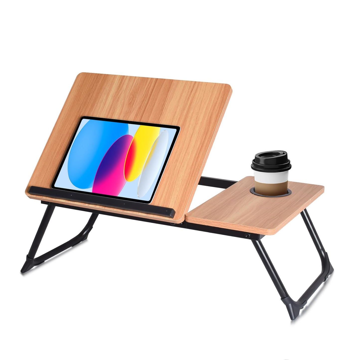 LapDesk Pro Adjustable Laptop Desk for Bed & Couch, Portable Foldable Bed Tray Table with Cup Holder, Laptop Stand for Desk, Small Writing Table (Black)