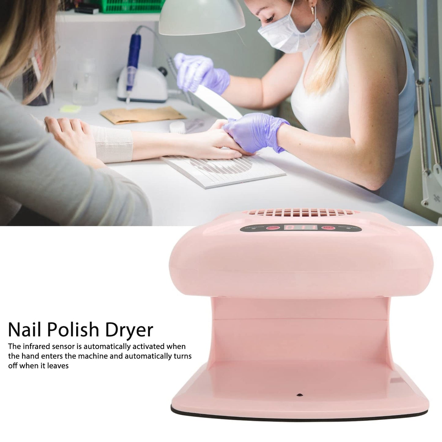 Air Nail Dryer, Nail Fan Blower Dryer Machine with Automatic Induction Sensor Cold Hot Air 300W High Power Nail Polish Dryer Drying Fan for Home and Salon Use, 5.7 x 6.1 x 7.3in