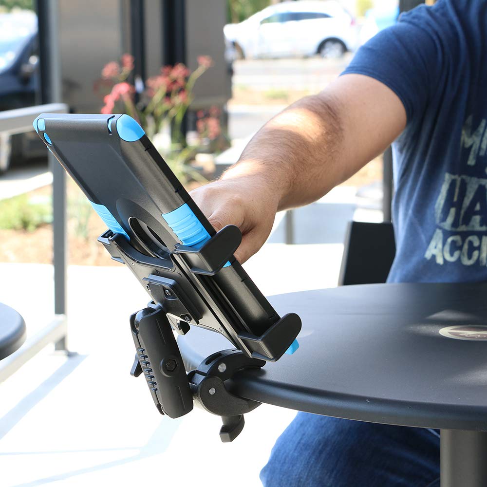 ARKON Mounts - Tablet Holder with Clamp Mount | Corrosion-Resistant | Tablet Stand w/Sturdy Clamp | Security Knob Feature | Two Adjustable Shafts Included | Fits iPad and Samsung Tablets