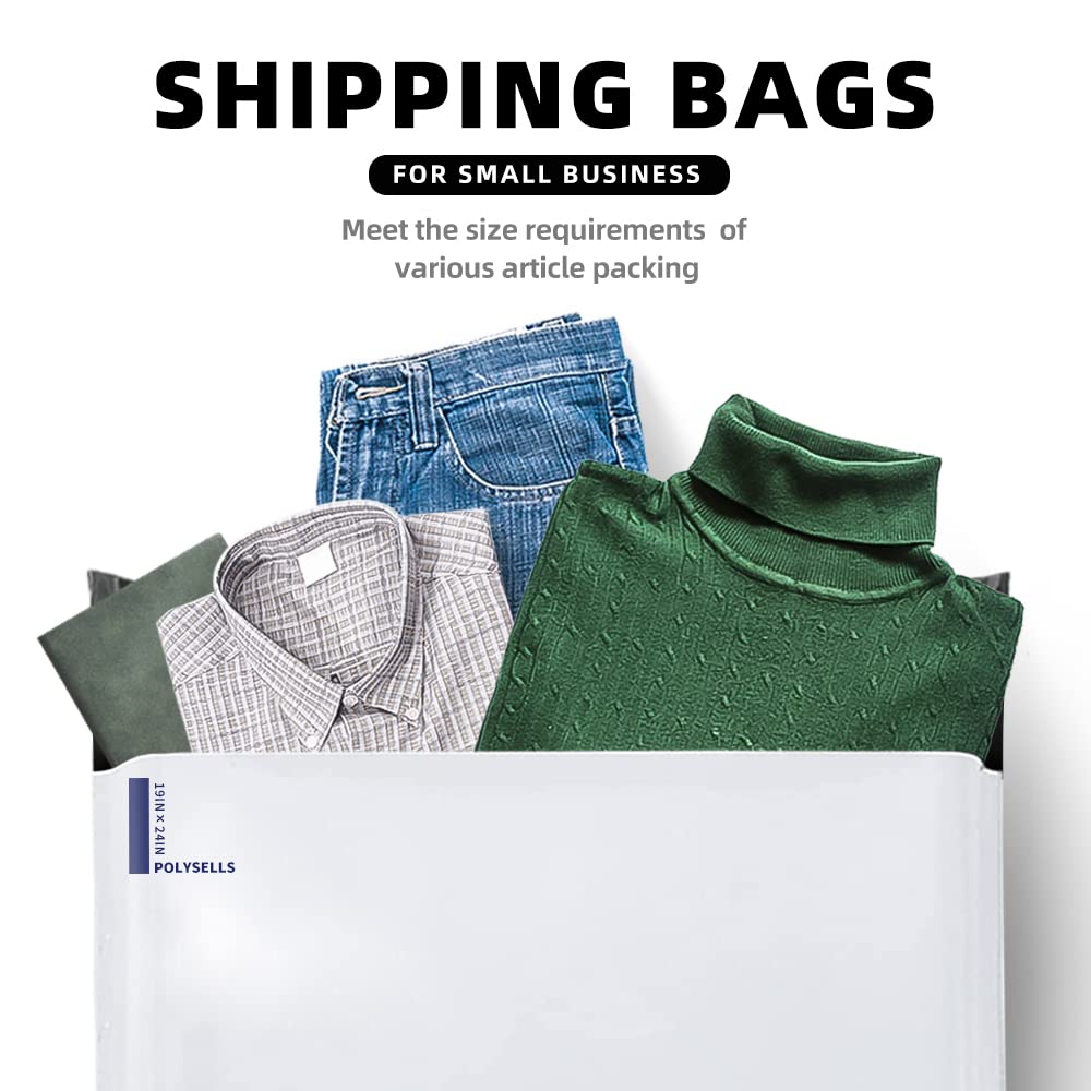 POLYSELLS 100 Pack 19x24 Inch White Poly Mailers Shipping Envelopes, Strong Adhesive Sealing, Waterproof, and Tear-resistant Postal Mailing Bags for Clothing, Books, and Accessories