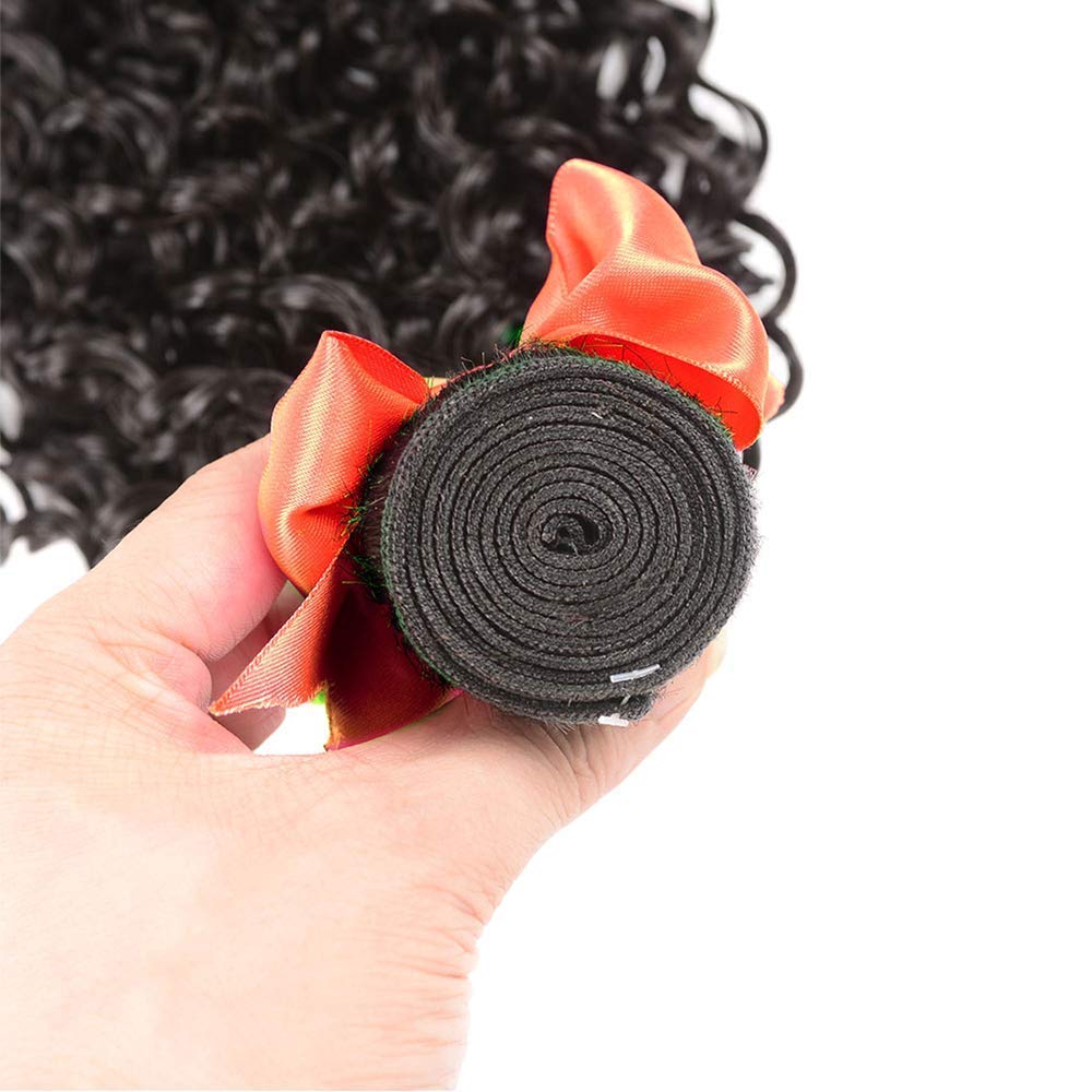 Alimog Water Wave Bundles Brazilian Virgin Hair 3 Bundles Wet and Wavy Human Hair Weave Bundles (14 16 18) Curly Wave 3 Bundles Hair Extensions Natural Color