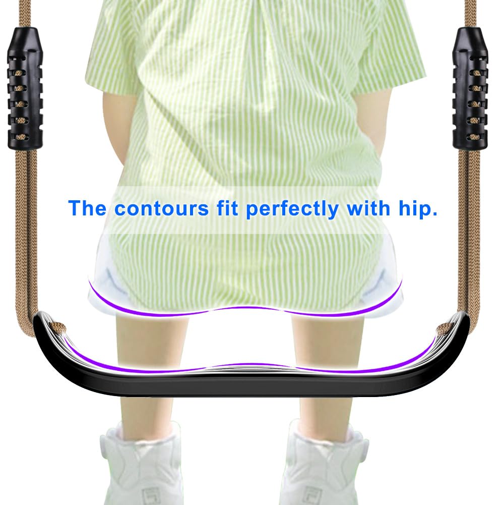 SELEWARE Plastic Swing Seat, Non Slip Tree Swing Set with Adjustable Rope and 4 Carabiners, Heavy Duty Playground Swing Set Accessories for Kid Indoor Outdoor Backyard, Black, 2 Pack