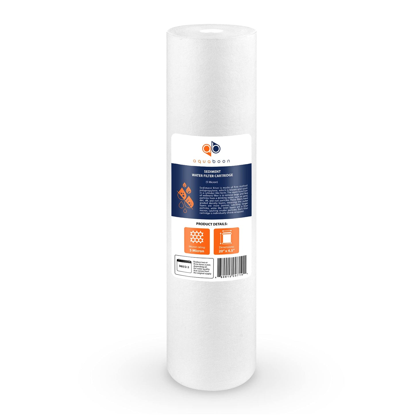 Aquaboon 5 Micron 20 x 4.5 Whole House Sediment Filter Cartridge 20 inch Water Filter Replacement Compatible with DGD-5005-20, FP25B, AP810-2, 4-Pack