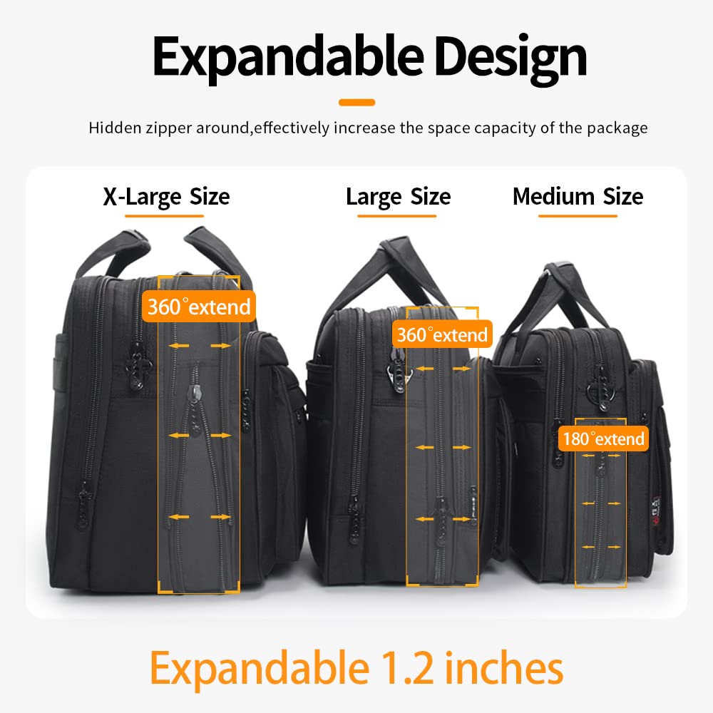 Large Briefcases For Men Canvas Tote Bag Laptop Case 19 Inch Computer Bag Work Bags Business Mens Bag Office Carrying Cases Messenger Bag Book Bag Black (X-Large Size