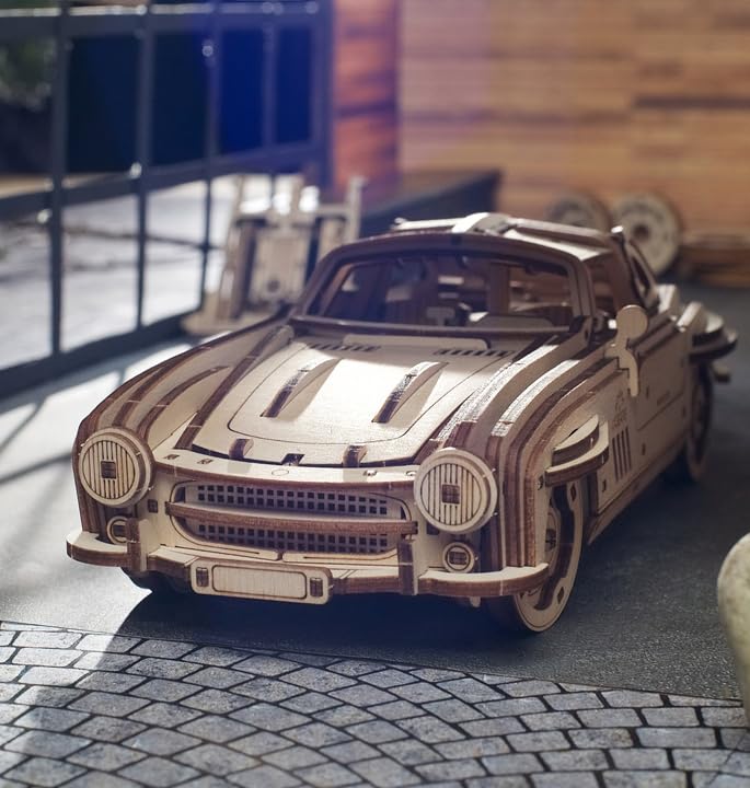UGEARS Winged Sports Coupe Model Car Kit - 3D Wooden Puzzle Car –Model Kit for Adults to Build - DIY Wooden Car Model Kit with Authentic Gull-Wing Design Car Model