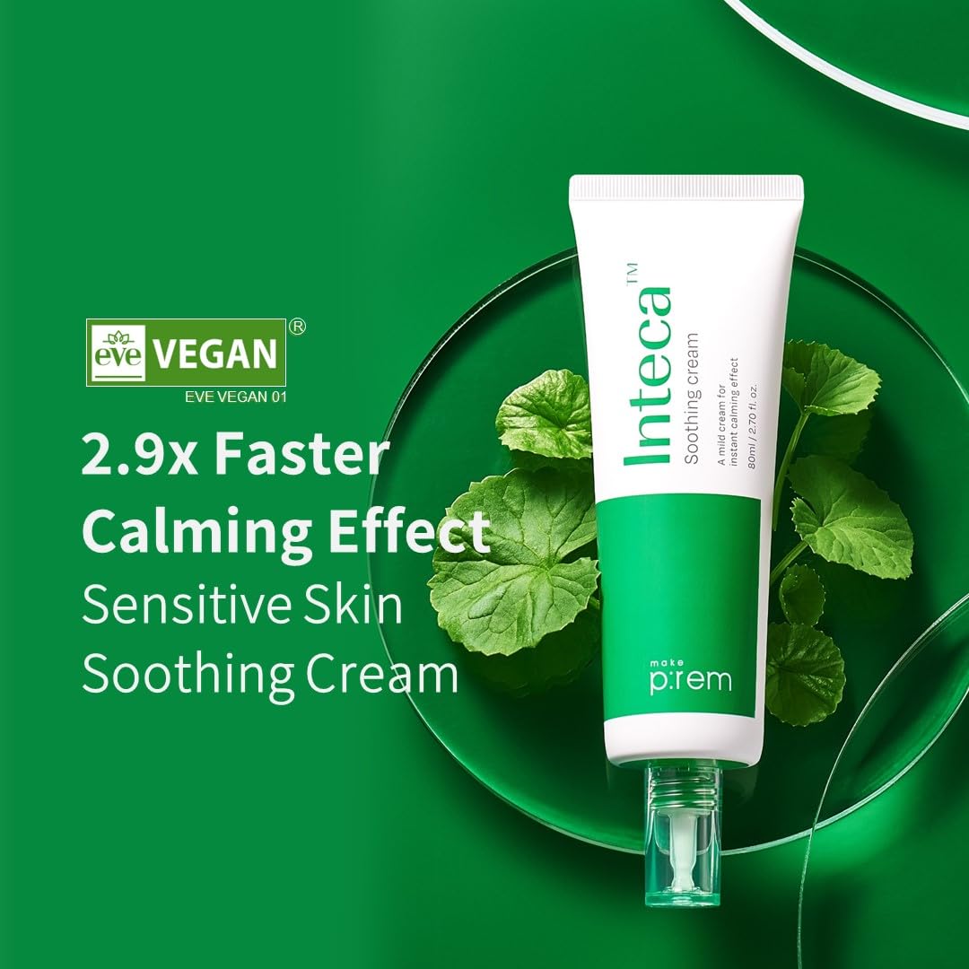 MAKE P:REM INTECA Soothing Cream, 2.9x Faster Absorbing & Calming Effect, Advanced Centella Extract for Sensitive Skin, EVE VEGAN, Korean Skin Care (2.70 fl.oz., 80ml)