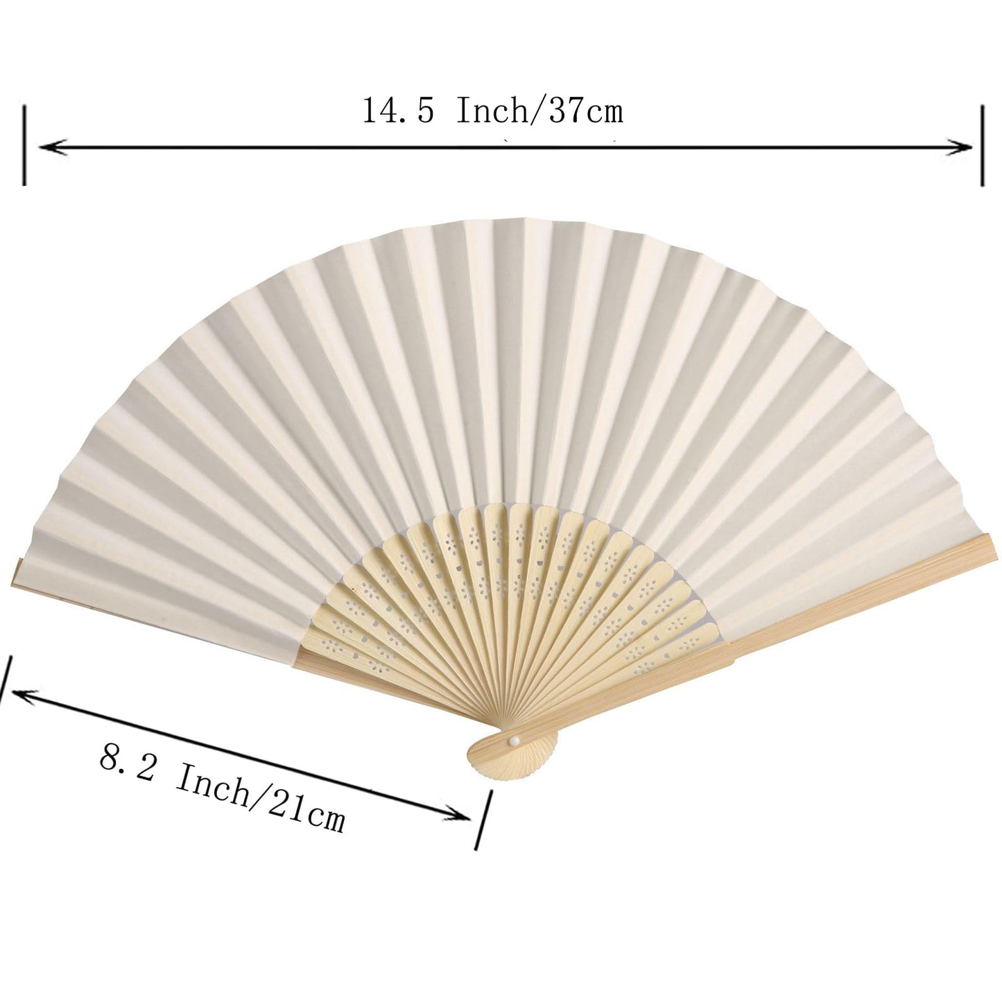 SL crafts 50pcs Paper Hand Fan with Organza Bags Bamboo Handheld Folding Fans DIY Decorative Wedding Party Favors (Cream)