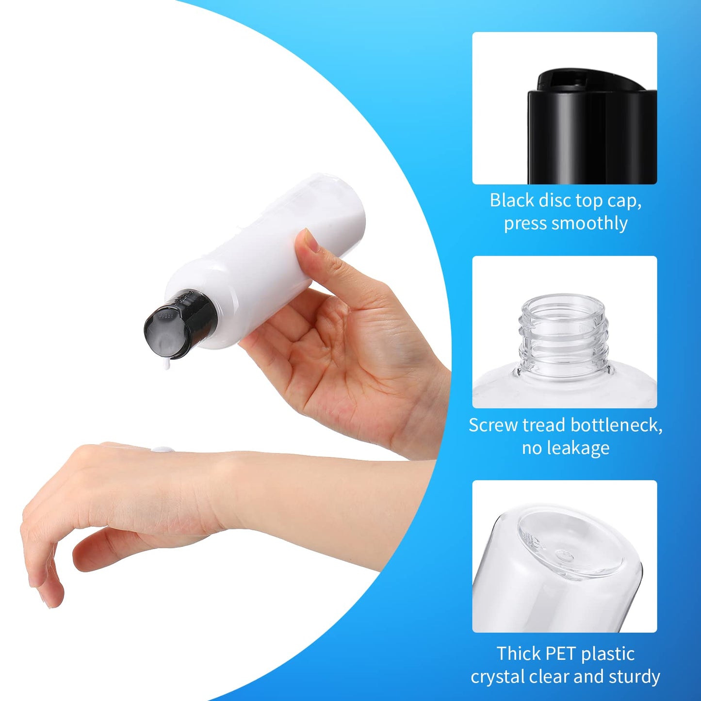 Zubebe 36 Pcs Plastic Travel Bottles with Disc Top Flip Cap Empty Refillable Squeeze Travel Containers for Shampoo Lotions Cream Toiletries Liquid Body Soap (Clear, 8 oz)