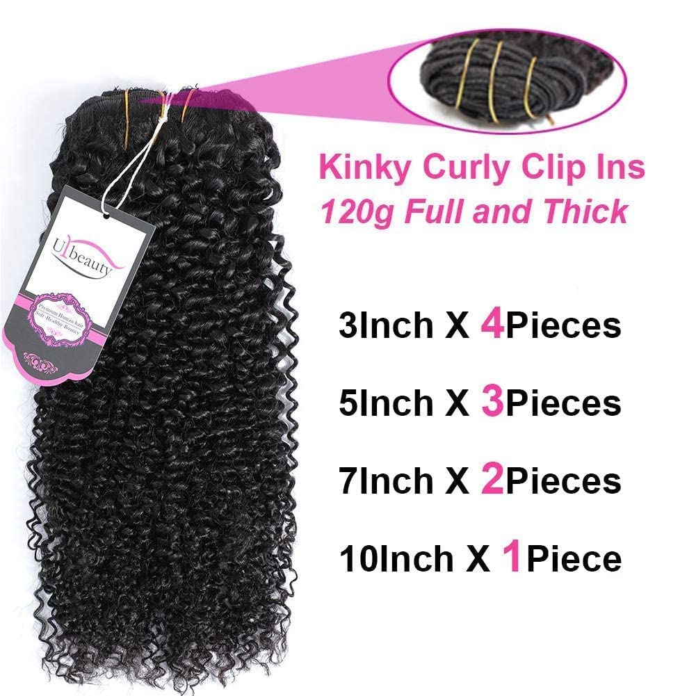 Kinky Curly Clip In Hair Extensions for Black Women Human Hair, Urbeauty 16 inch Curly Clip in Human Hair Extensions, 3C Afro Coily Hair Clip Ins for African American Black Women