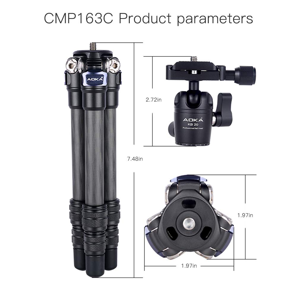 AOKA 15.7in/0.97lb Lightweight Compact Carbon Fiber Tripod with 360° Ballhead Travel Mini Tripod for Mobile Phone and Compact Mirrorless Cameras 28-Inch