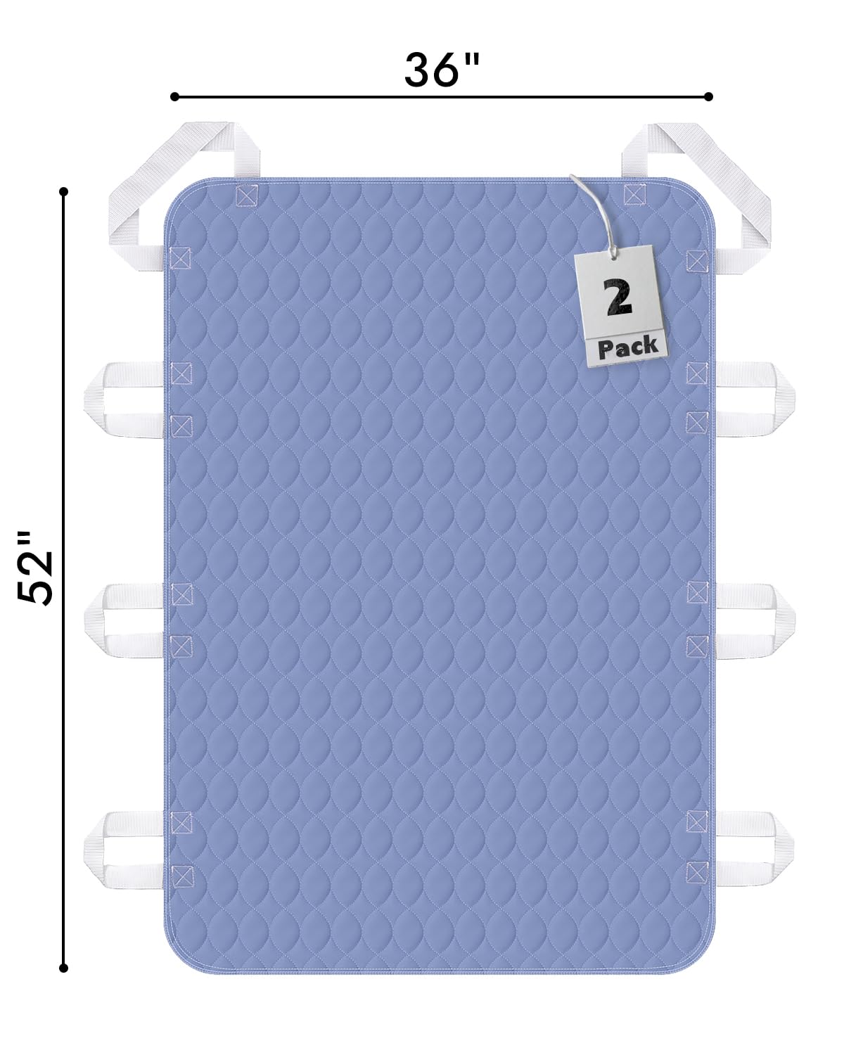 2 Pack Positioning Bed Pad with Handles, 8 Sturdy Handle Washable Bed Pads for Incontinence, Waterproof, Reusable Underpads for Elderly Hospital Home Care, Blue, 36”×52”