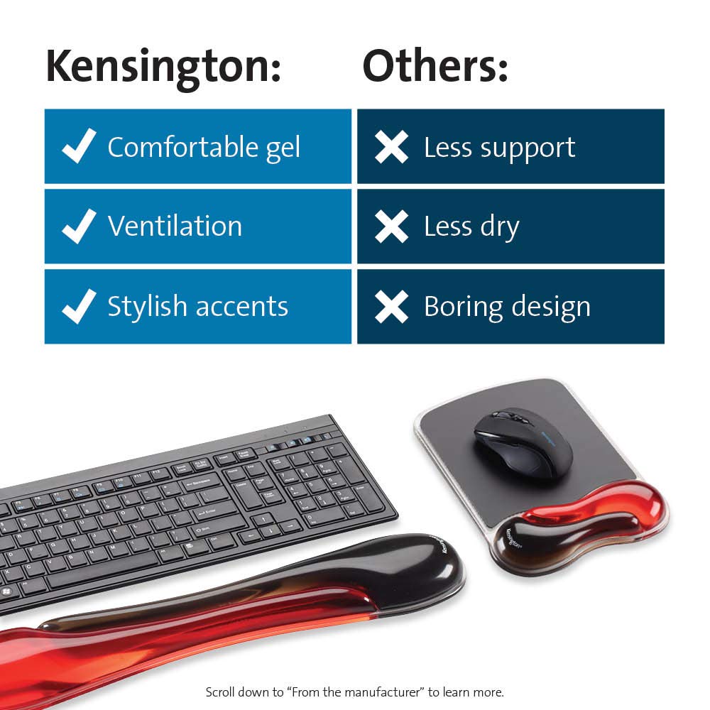Kensington Duo Gel Mouse & Keyboard Wrist Rest Bundle Set, Ergonomic Keyboard and Mouse Pad With Wrist Support, Keyboard Wrist Rest, Computer Keyboard Pad, Cooling Gel, Non-Skid Backing, Red K50036WW