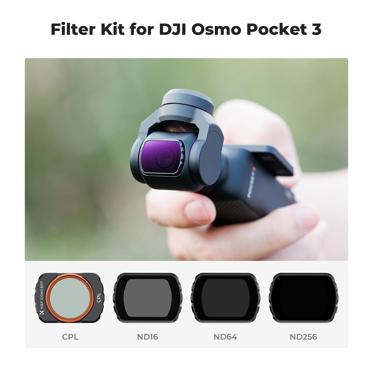 K&F Concept Magnetic 4 Pack ND & CPL Filter Kit Compatible with DJI OSMO Pocket 3, CPL ND16 ND64 ND256 Polarizing Neutral Density Filters, Multi-Coated/HD Optical Glass/Gimbal Compatible