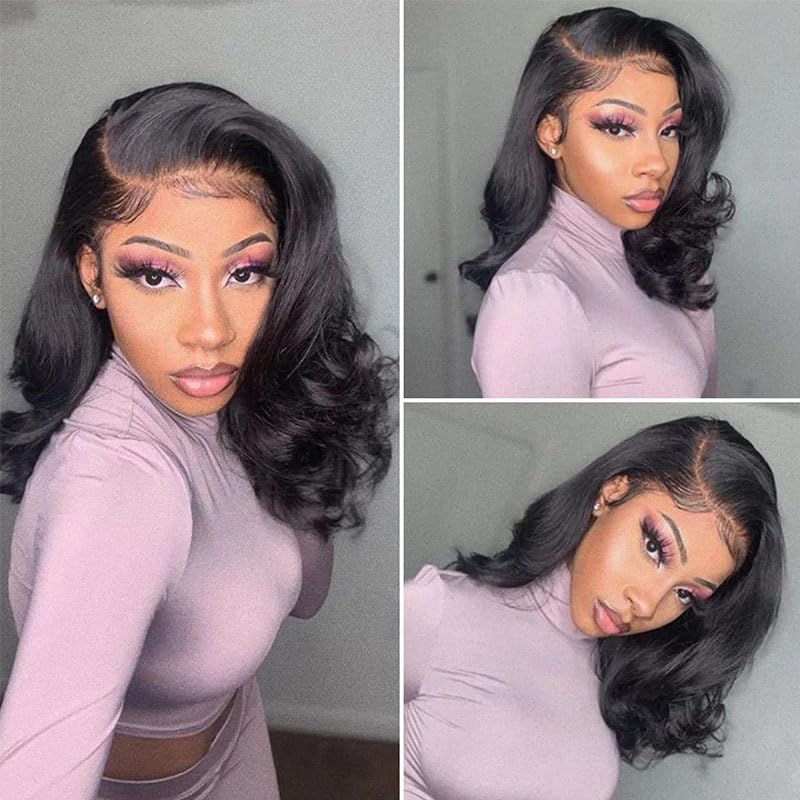 5x5 Glueless Wigs Human Hair Pre Plucked Body Wave Bob Wig Wear and Go Lace Front Human Hair Wigs for Black Women Ready to Wear Wigs for Beginners Pre Cut Lace Closure Wigs No Glue Needed 16 Inch