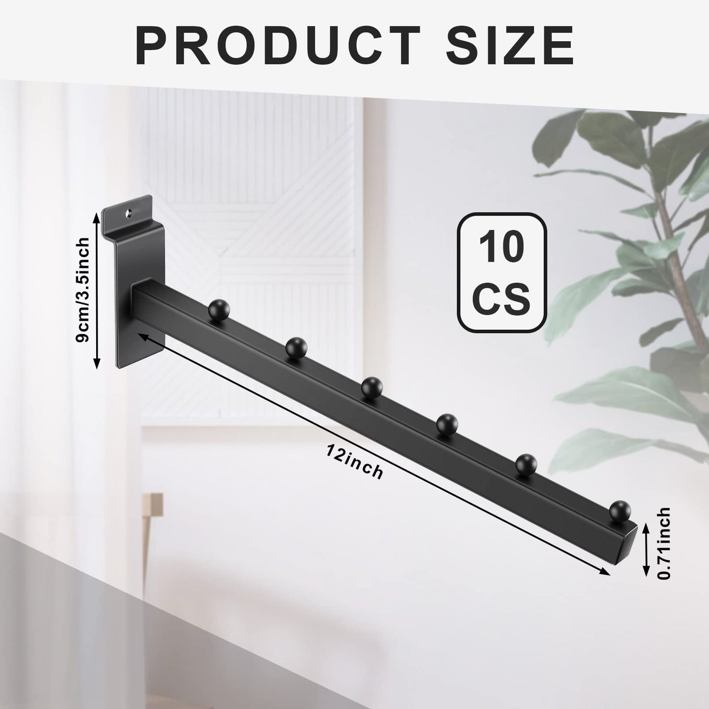 Tatuo 10 Pack 6 Ball Waterfall for Slatwall, 12 Inch Slat Wall Accessory Slatwall Hooks and Hangers for Clothing Retail Garage Shop Display (Black)