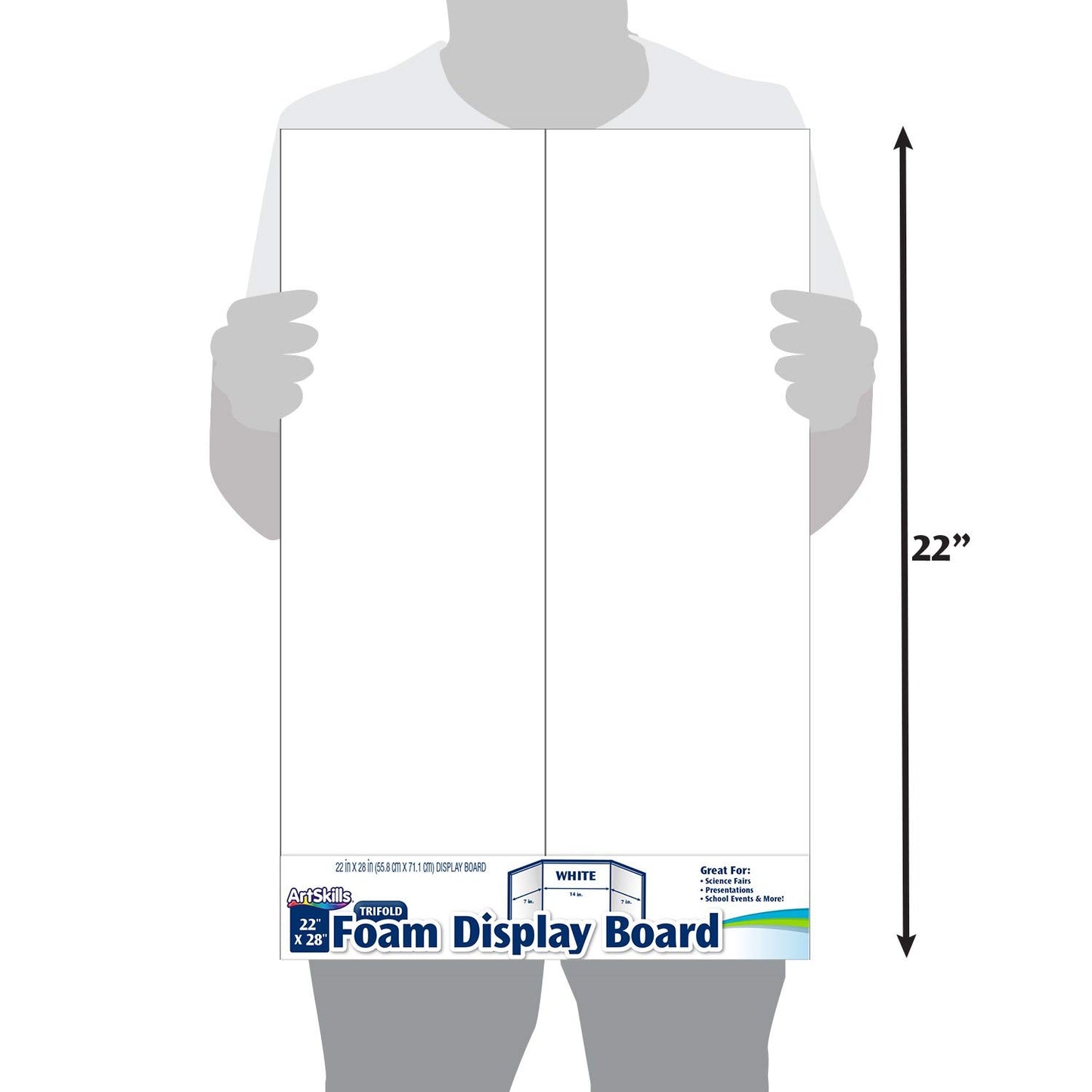 ArtSkills Tri-fold, 28" x 22" Trifold Foam Display Board, White, 28" W x 22" H, 5 Pack