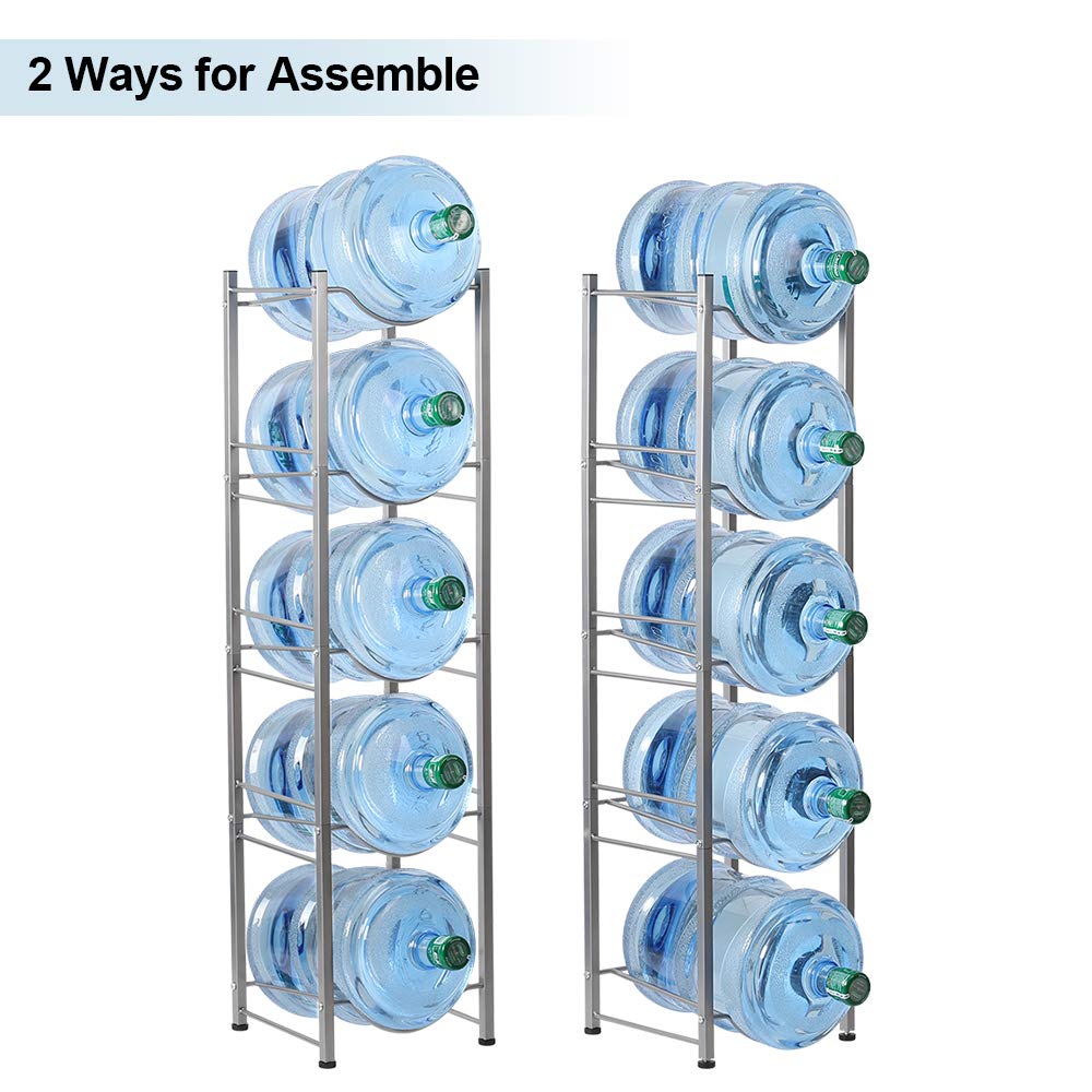 LIANTRAL 5-Tier Water Cooler Jug Rack, 5 Gallon Bottle Storage, Detachable Heavy Duty Holder for Home, Office (Silver)