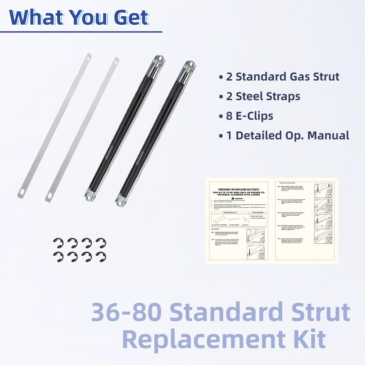 36-80 Standard Strut Kit for Werner Aluminum Attic Ladder - Heavy Duty Ladder Accessories for AH2210, AH2510, AL2210 & More Attic Ladder Pull Down System - Ladder Platform Attachment (1 Pair)
