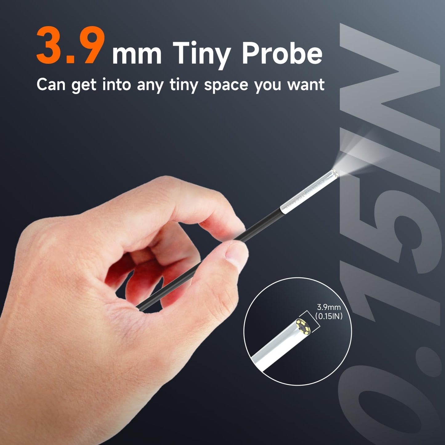 Oiiwak Endoscope Camera with Light, 3.9mm Industrial Borescope Inspection Camera, 4.3" IPS Screen 1080P HD IP68 Waterproof 6 LED Lights for Drain Pipe Wall Automotive, 5FT Semi-Rigid Cable