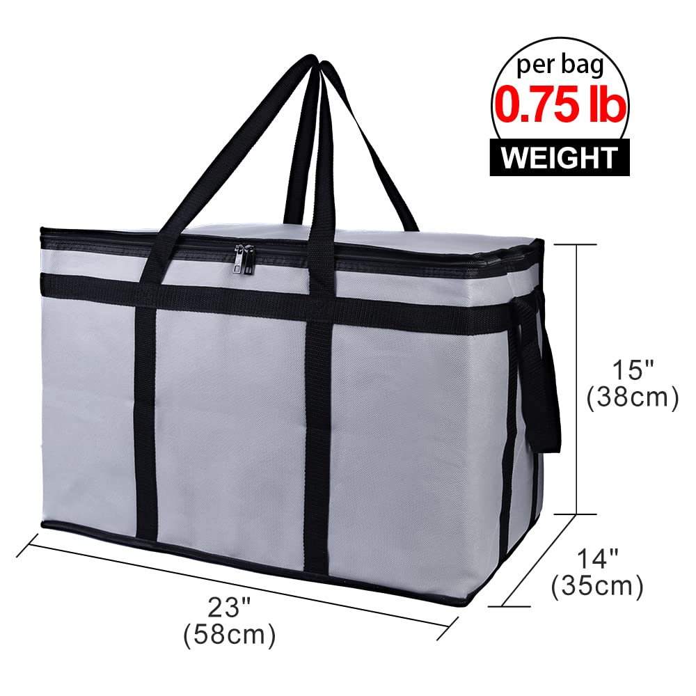 Bodaon 5-Pack Insulated Food Delivery Bag for Hot and Cold Meal, XXX-Large Grocery Tote Insulation Bag for Catering, Pizza Warmer, Cooler/Thermal Bags, Grey