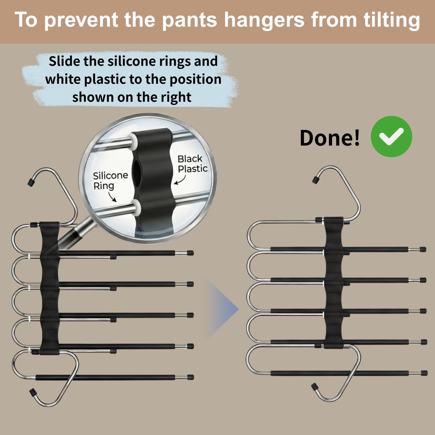 Pants Hangers Space Saving, 5 Tier Jeans Hanger for Closet, Black Multiple Heavy Duty Stainless Steel Pant Rack for Trousers, Legging with 20 Clips (4 Pack)