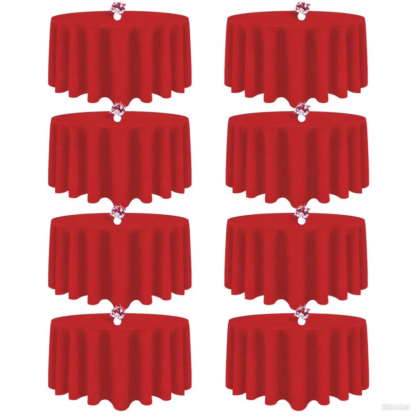 8 Packs 120 Inch Red Round Tablecloth in Diameter, Washable Polyester Fabric Tablecloths, Wrinkle Resistant Table Cloth for Wedding Party Banquet Dining