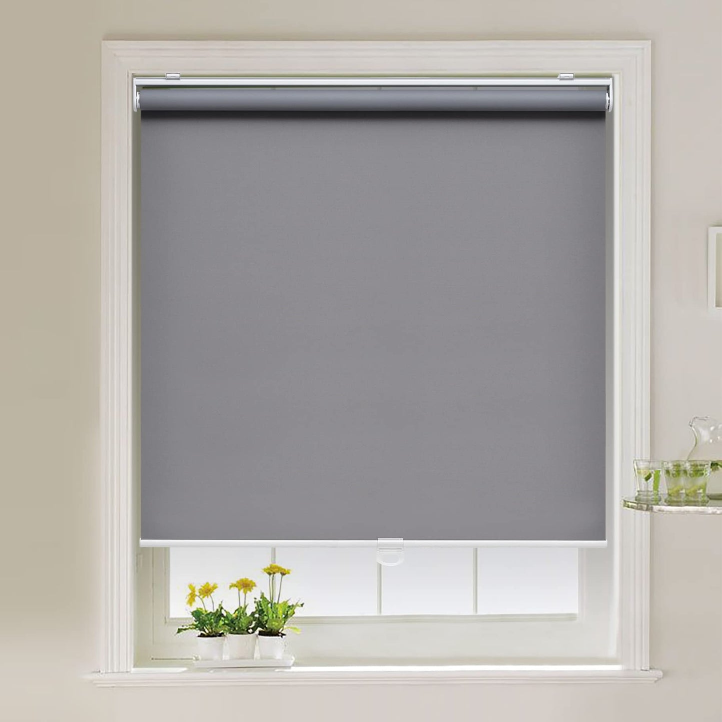 AOSKY Cordless Roller Shades Blackout Blinds for Windows Room Darkening Rolled Up Shades with Spring System, UV Protection Window Shades Door Blinds for Home and Office (40" W x 72" H, Grey)