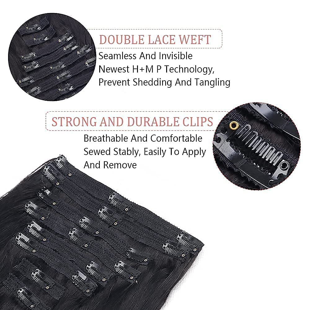 Pobokix Clip in Hair Extensions Real Human Hair Straight Brazilian Human Hair Clip in Extensions 8Pcs Seamless Clip ins for Black Women Lace Weft 18Clips 120g (18inch, Natural Black)