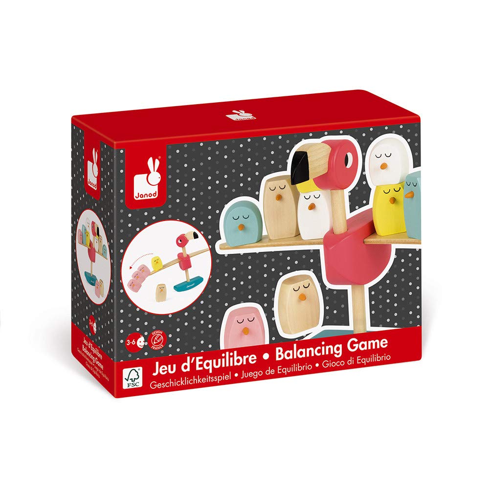 Janod - Flamingo Balancing Game - Wood - Fine Motor Skills Development Game - Early-Learning Toy - Creative and Imaginative - for Toddlers - from 3 Years + - Multilingual - J08230.