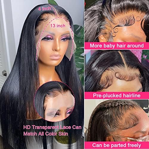 mengkai 26 Inch Lace Front Wigs Human Hair Pre Plucked Glueless Lace Front Human Hair Wigs Bleached Knots with Baby Hair 13x4 Frontal Wigs Human Hair HD Lace Straight Lace Front Wigs Human Hair