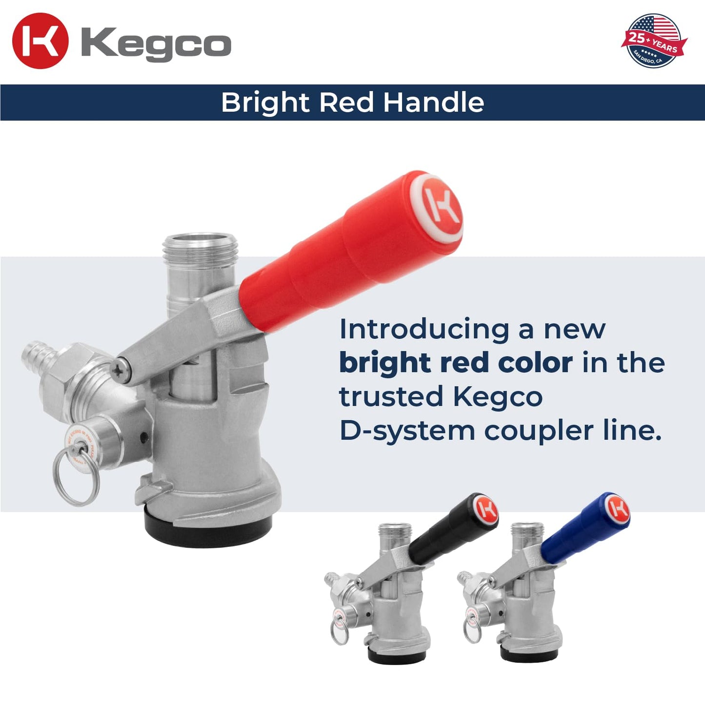 Kegco Beer Keg Coupler D System Tap - Red Lever Handle