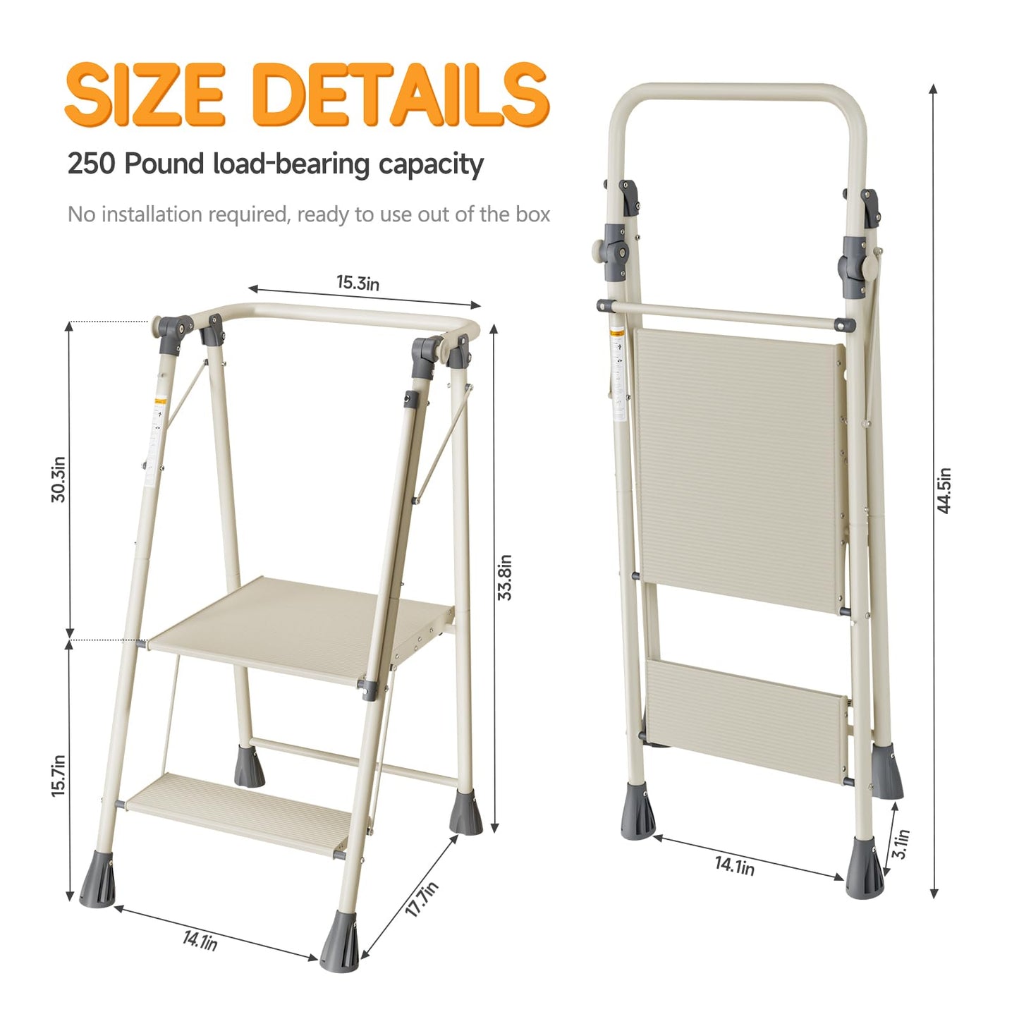 LEDLAY Aluminum Foldable Toddler Tower 2 Steps, Kids Step Stool for Kitchen, Toddler Kitchen Stool Helper with Anti-Drop Safty Railing, Multi-Functional Learning Tower with Anti-Slip Design, Gray