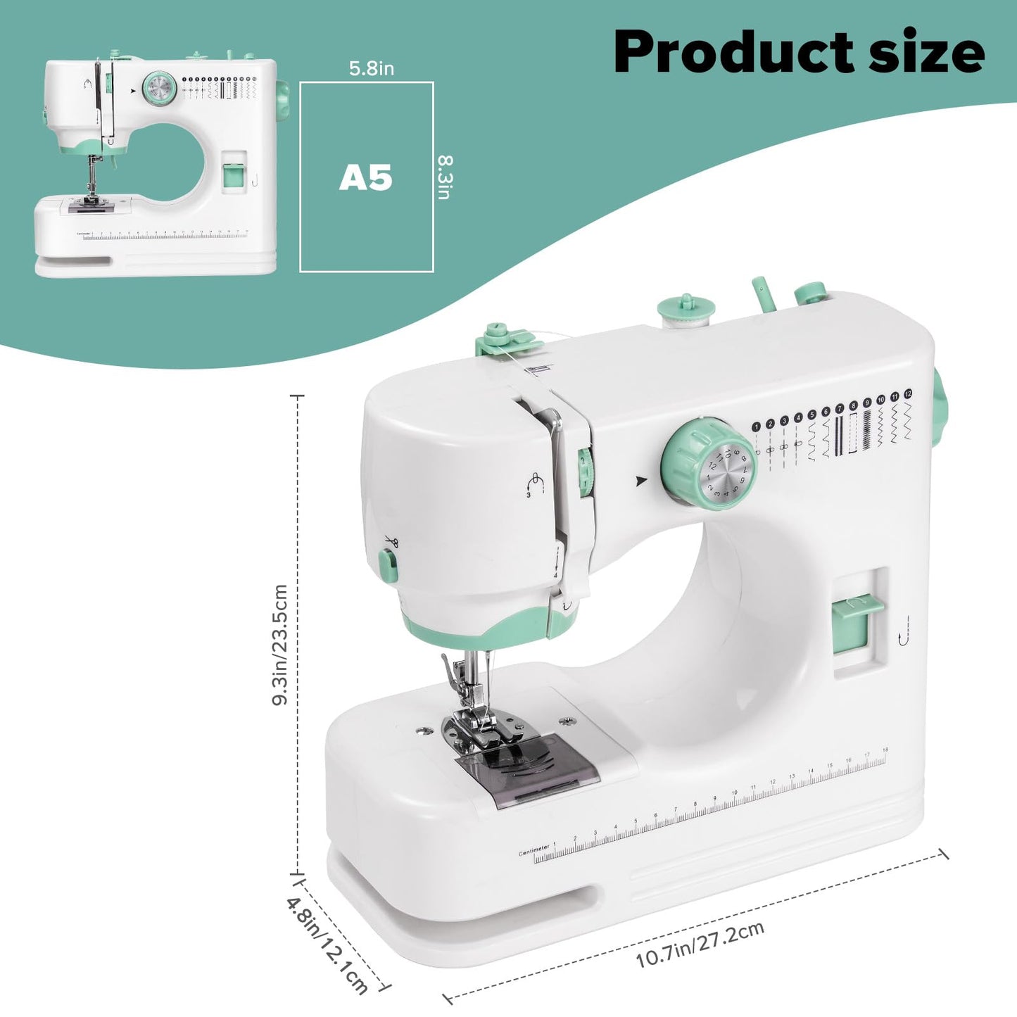 Uwyriwooq Sewing Machine for Beginners, Mini Sewing Machine with Sewing Kits, Electric Portable Sewing Machine with Full Featured, Built-in 12 Stitches, Twin Needle