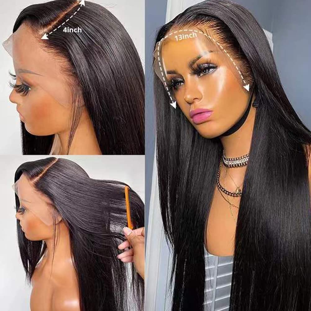 Miss Flower 22 Inch Straight 13x4 Lace Front Wig - 250% Density Human Hair - Pre-Plucked with HD Transparent Lace - For Black Women
