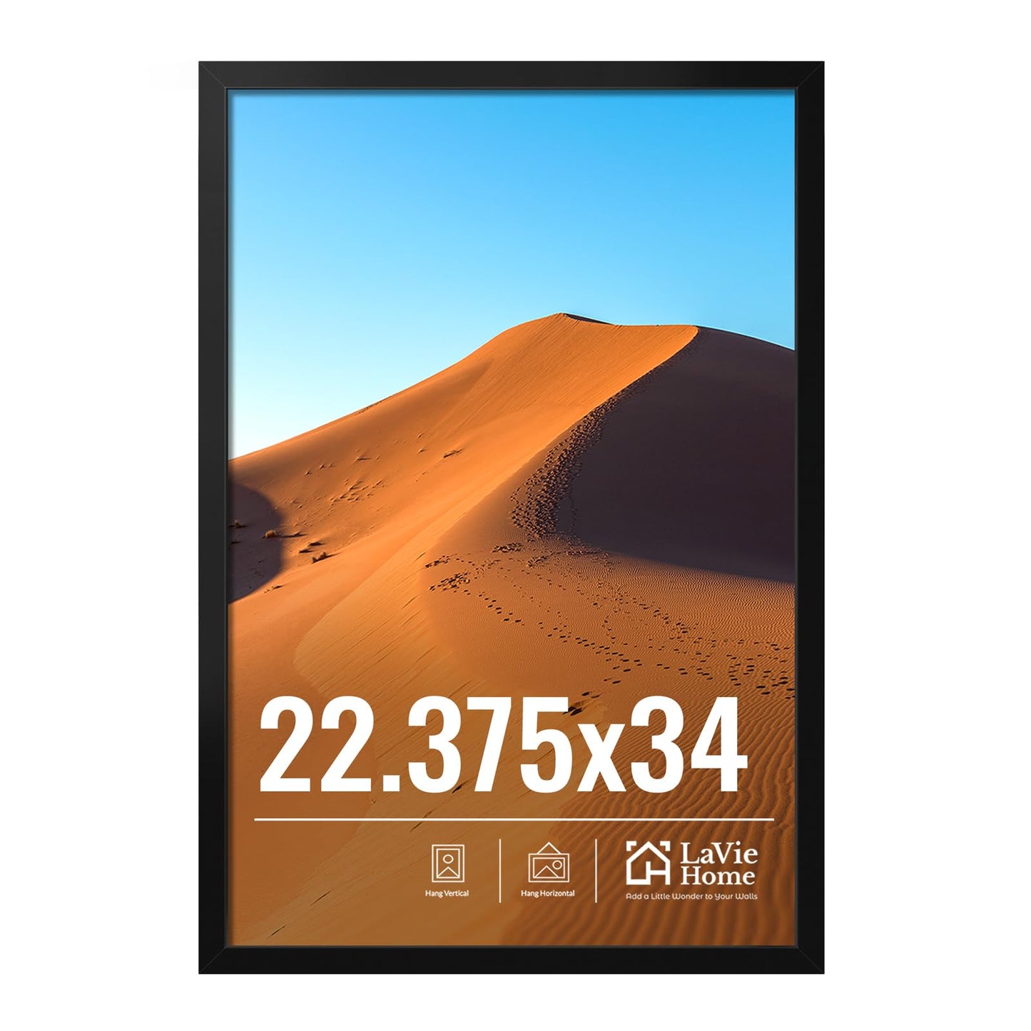 LaVie Home 22.375x34 Picture Frame for Wall Display, 22.375x34 Black Picture Frame with HD Plexiglas, 22.375 x 34 Frame 1 Pack, Display Frame for Vertical or Horizontal, Classic Collection