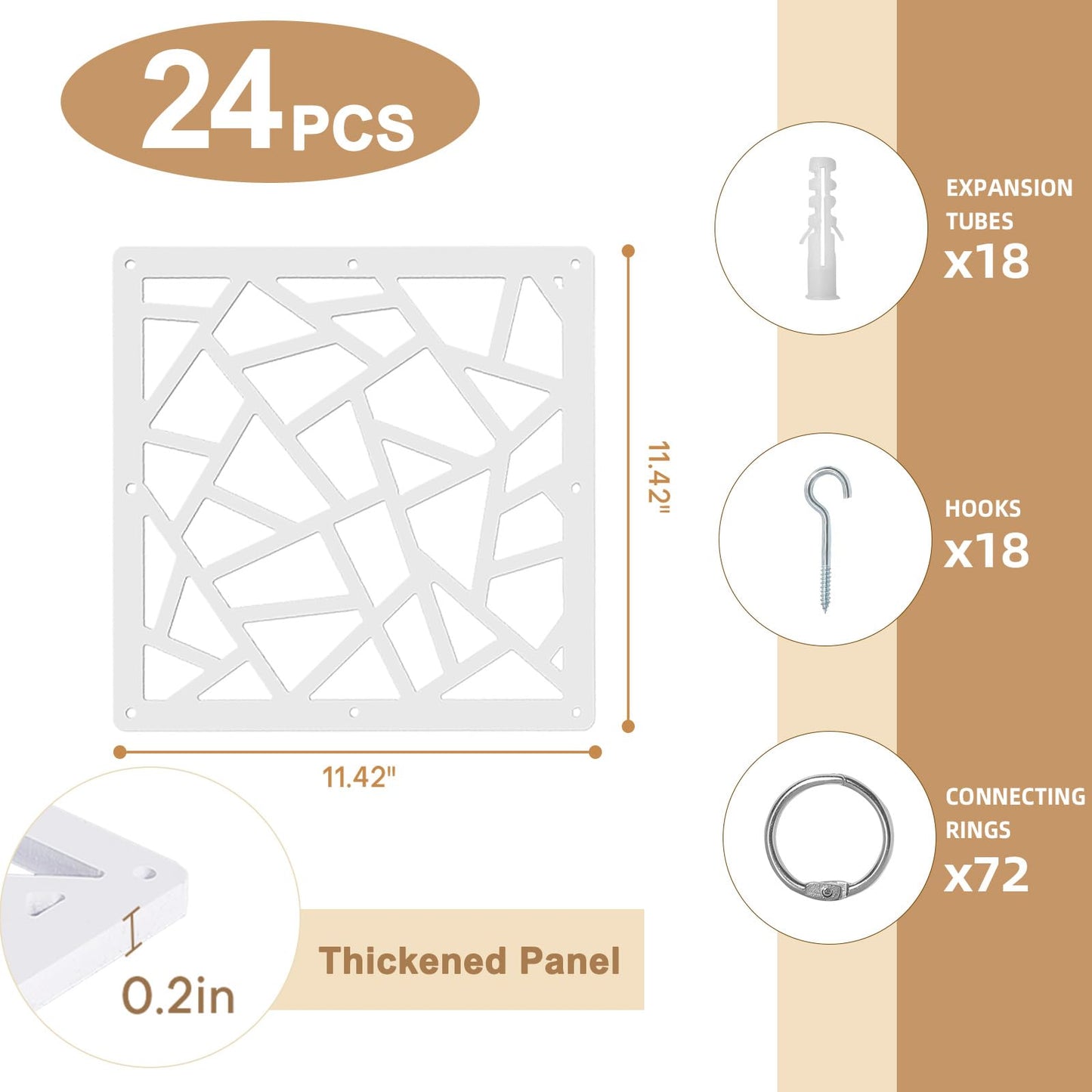 ANMINY 24 PCS Hanging Room Divider Decorative Thick Panels Floral Carving Wall Screen Hollow Out Design for Bedroom Living Dining Room Kitchen Office Restaurant Home Decor - White Geometric Patterns
