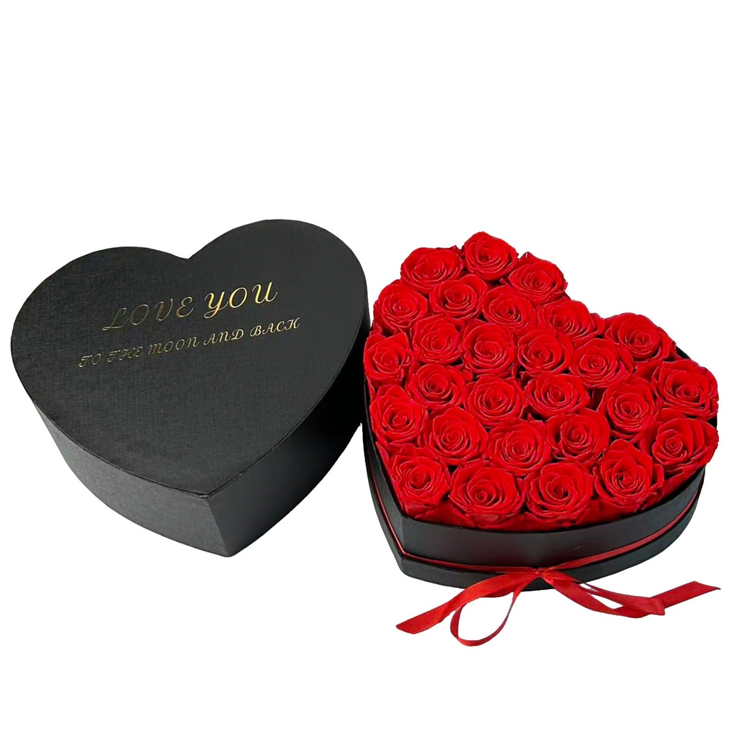 Qutawua Preserved Roses Heart Shape Box Valentines Day Gifts for Her Mothers Day Forever Flowers (Red, 27 Roses)