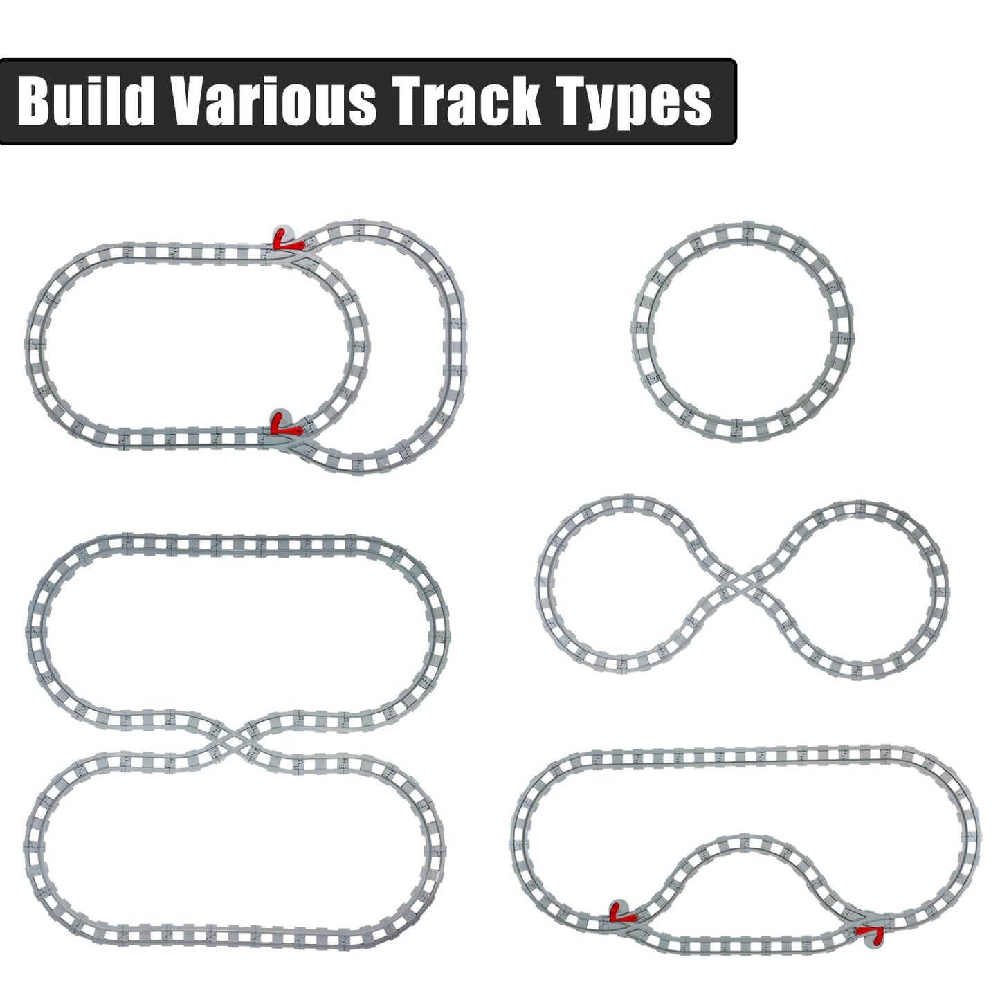 47-Piece Train Track Set,Classic Railway Track with 30 Curved Tracks,14 Straight Tracks,2 Switch and 1 crossoverTracks-Compatible with All Major Brands,Light Grey Toy Track Accessory for Kids