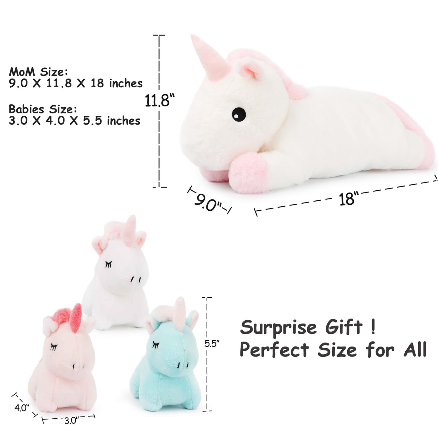 WEIGEDU Unicorn Mother and Kids Plush Toy Stuffed Animals - 4 in 1 Plush Mommy Unicorn PlaySet with 3 Babies Unicorns, Set of 4, 18 inches