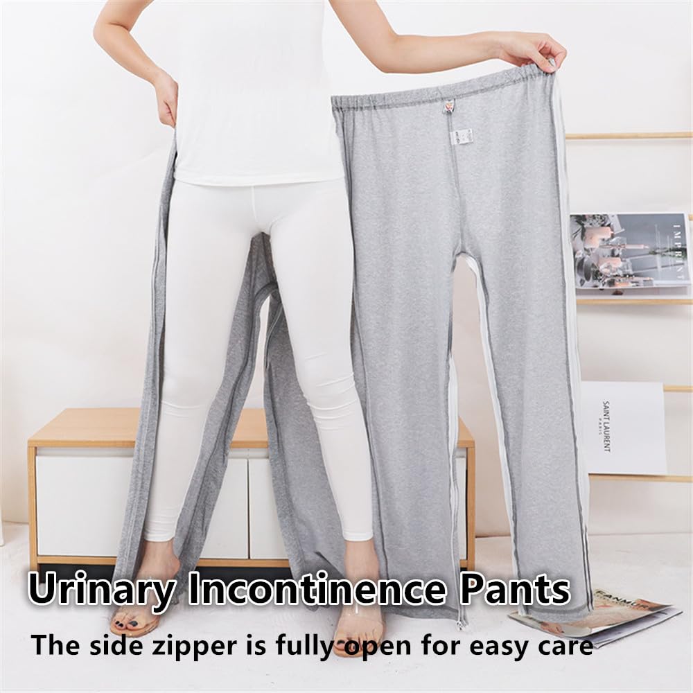 LAROTSUBA Bedridden Patient Clothing,Patient Care Trousers,Full Open Post Surgery Pants,Patient Care Pants for Home Care,Post Surgery,Elderly,Fracture,Rehab(Long,Grey,L), Large, Gray